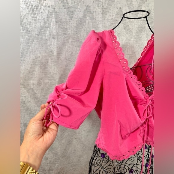 Milk & Honey pink puff sleeve cropped top size XL - Picture 2 of 9